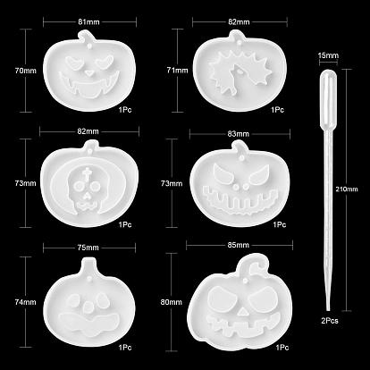 Halloween DIY Pumpkin Jack-O-Lantern Pendant Silicone Molds, Resin Casting Molds, with Plastic Pipettes, For UV Resin, Epoxy Resin Jewelry Making