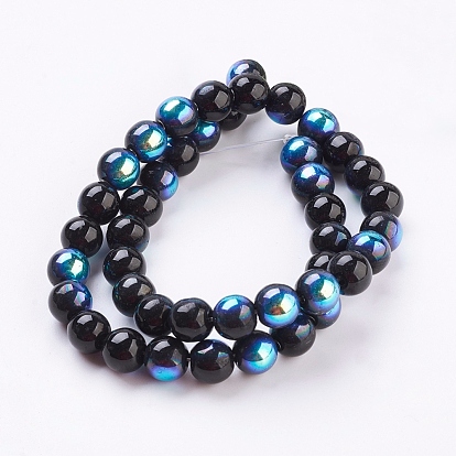 Glass Beads Strands, Round, Mixed Color with AB Color Plated