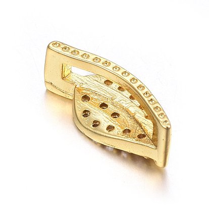 Brass Micro Pave Cubic Zirconia Slide Charms, Long-Lasting Plated, Cadmium Free & Nickel Free & Lead Free, Leaf