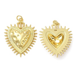 Rack Plating Brass Pendants, with Jump Ring, Lead Free & Cadmium Free, Long-Lasting Plated, Heart Charms
