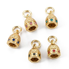 Brass Micro Pave Cubic Zirconia Pendants, Bell, Real 18K Gold Plated, Long-Lasting Plated