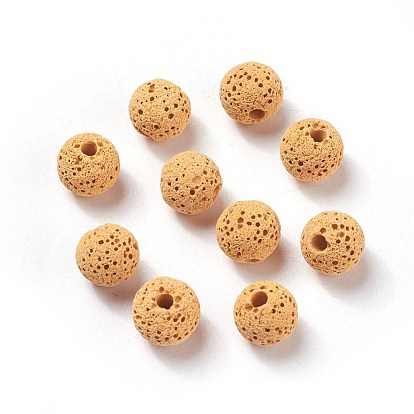 Unwaxed Natural Lava Rock Beads, for Perfume Essential Oil Beads, Aromatherapy Beads, Dyed, Round