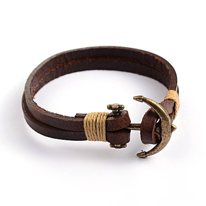 Las pulseras de cuero de varias vueltas, con antigüedades hallazgo aleación de bronce, 225x10 mm