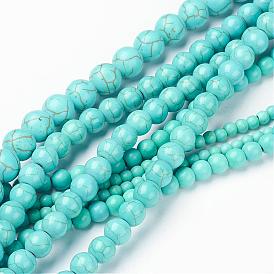 Multiformats turquoise synthétique rangées de perles rondes, 4~10mm, trou: 1~1.5 40~90 mmabout perle / Chapelet, 16 pouce