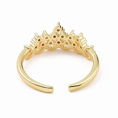 Clear Cubic Zirconia Crown Open Cuff Ring, Brass Jewelry for Women