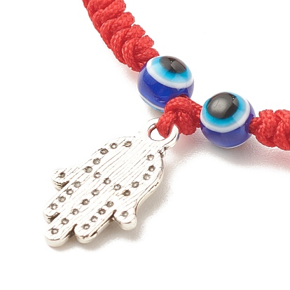 6 pcs 6 ensemble de bracelets de perles tressées en résine de style mauvais œil, bracelets réglables de charme d'alliage de main de hamsa pour des femmes