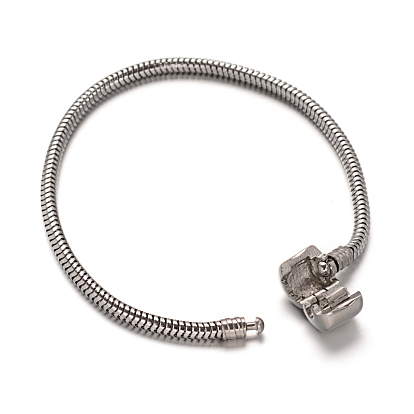304 Fabricación de pulseras de cadenas de serpiente redondas de estilo europeo de acero inoxidable, con broches europeo, 190x3 mm
