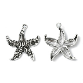 Zinc Alloy Pendants, Cadmium Free & Lead Free, Starfish/Sea Stars, 26x23.5x3mm, Hole: 2mm