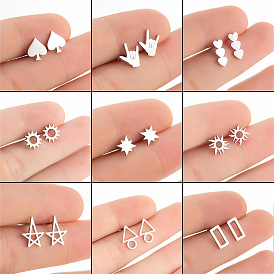 Geometric Stainless Steel Love Heart I LOVE YOU Gesture Sunflower Star Earrings.