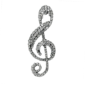 Rhinestone Music Note Brooch Pin, Alloy Badge for Backpack Clothes