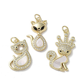 Brass Micro Pave Cubic Zirconia Pendants, with Shell, Deer & Fox & Cat Shape