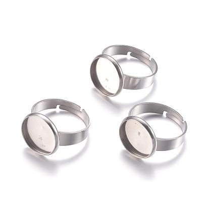 304 Stainless Steel Pad Ring Settings, Adjustable, Flat Round