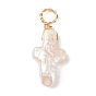 Natural Keshi Pearl Pendants, Religion Cross Charm, Cultured Freshwater Pearl, with Light Gold Tone Copper Wire Wrapped