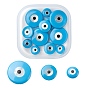 12Pcs 3 Style Synthetic Turquoise Beads, with Shell, Flat Round with Evil Eye