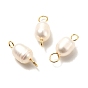 Natural Cultured Freshwater Pearl Beads Links Connectors,  with Golden 304 Stainless Steel Eye Pins, Rice