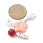 Acrylic Flower Pendant Decoration, with Polymer Clay Rhinestone Beads and Zinc Alloy Lobster Claw Clasps
