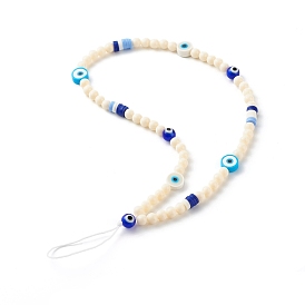 Sangles mobiles de perles en plastique, avec des perles au chalumeau, pâte polymère et fil de nylon, mauvais œil