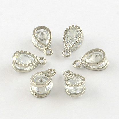 Teardrop Alloy Charms, with Cubic Zirconia, 13x8x6mm, Hole: 1mm