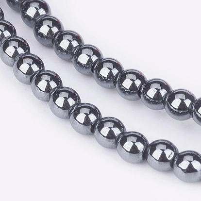 Non-magnétiques perles d'hématite synthétique brins, Grade a, ronde