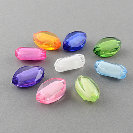 Transparent Acrylic Beads, Bead in Bead, Faceted, Oval, Leaf, Hole: 2mm