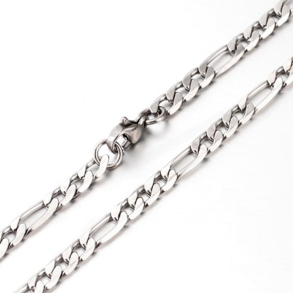 304 Stainless Steel Figaro Chains Necklaces, with Lobster Claw Clasps, Faceted, 23.6 inch(59.9cm)