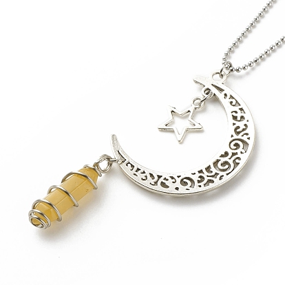Natural Gemstone Bullet with Alloy Moon Pendant Necklace for Women