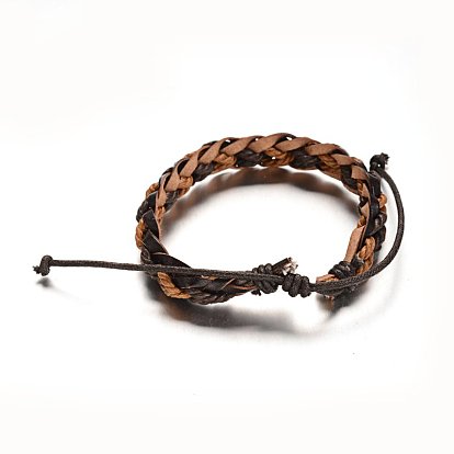 Adjustable Braided Leather Cord Bracelets, with Cords, 57mm, 13x8mm