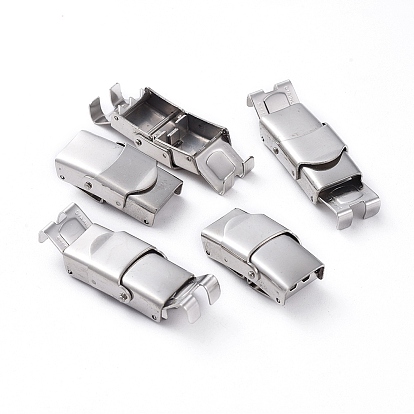 201 Stainless Steel Watch Band Clasps, with Three Sawtooth, Rectangle