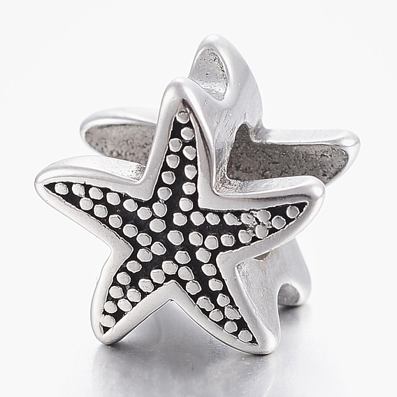 304 Stainless Steel European Beads, Large Hole Beads, Starfish/Sea Stars