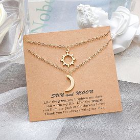 Gold Sun Moon Stainless Steel Collarbone Necklace, Simple European and American Couple Pendant