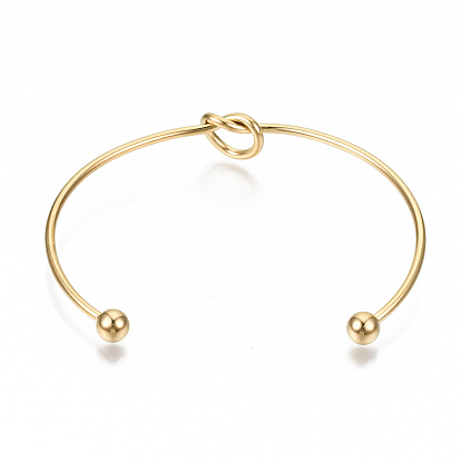 304 fabrication de bracelet de manchette en acier inoxydable avec nœud d'amour, avec fin perles rondes
