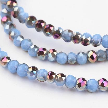 Electroplate Glass Beads Strands, Imitation Jade, Half Rose Gold Plated, Faceted Rondelle
