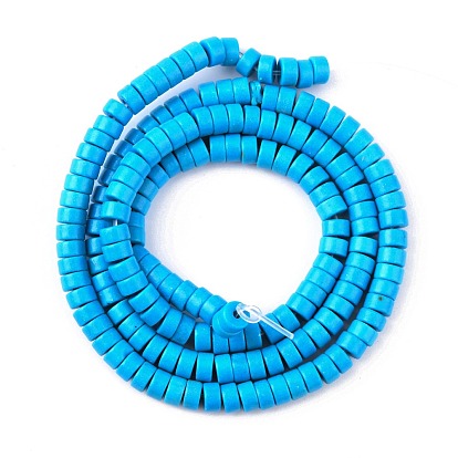 Perles synthétiques turquoise brins, perles heishi, teint, Plat rond / disque