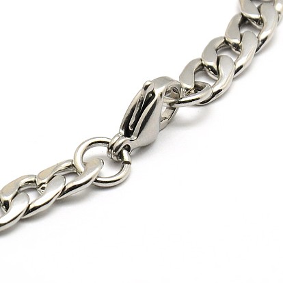 304 cadena de cordón de acero inoxidable / pulseras de cadena trenzada, con cierre de langosta, 8-1/8 pulgada (205 mm), 65 mm