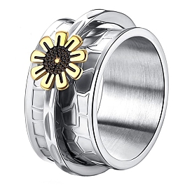 Stainless Steel Sunflower Rotating Finger Ring, Finger Ring, Calming Worry Meditation Jewelry for Women