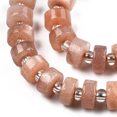 Sunstone naturelle perles brins, avec des perles de rocaille, perles heishi, Plat rond / disque