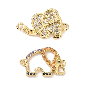 Real 18K Gold Plated Brass Micro Pave Cubic Zirconia Connector Charms, Elephant Links