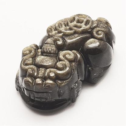 Natural Golden Sheen Obsidian Links, Pi Xiu
