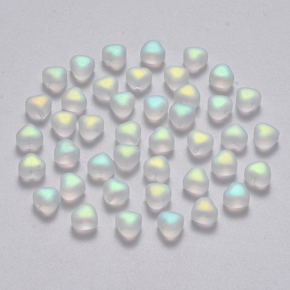 Perles de verre peintes par pulvérisation transparent, de couleur plaquée ab , givré, cœur