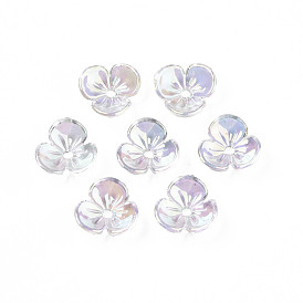 Transparent Acrylic Bead Caps, AB Color Plated, 3-Petal, Flower