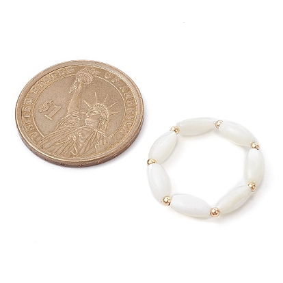 2 pcs 2 ensemble de bagues extensibles en perles rondes et ovales avec perles de style coquillage, anneaux empilables avec perles en laiton