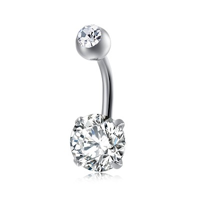 Joyería piercing, anillo de ombligo de circonita cúbica de latón, anillos del vientre, con 304 barra de acero inoxidable, sin plomo y el cadmio, plano y redondo