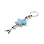 Porte-clés perles de pierre de lave naturelle étoile, avec bague en fer et les accessoires en alliage, 145mm