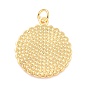 Real 18K Gold Plated Brass Pendants, with Enamel, Long-Lasting Plated, Flat Round with Flower