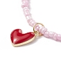 4 piezas 4 estilo cuarzo rosa natural y conjunto de collares con cuentas de semillas de vidrio, collares con dijes de corazón de esmalte de aleación para mujer