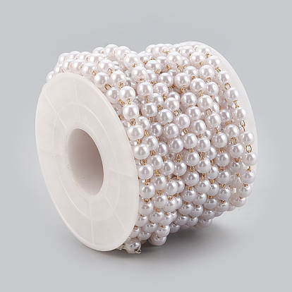 Chaînes de perles en laiton faites à la main, soudé, avec bobine, abs en plastique imitation perle, réel 18 k plaqué or