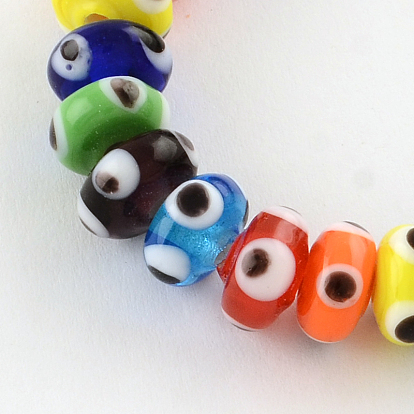 Rondelle Evil Eye Lampwork Bead Strands, 9~11x5~6mm, Hole: 2mm, about 50pcs/strand, 11 inch