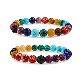 Bracelets extensibles à perles rondes en pierres précieuses