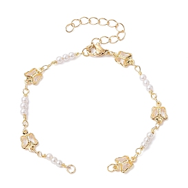 Handmade Butterfly Brass Link Chain Bracelet Making, with Glass Imitation Pearl & Lobster Claw Clasp, Fit for Connector Charms