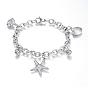 304 Stainless Steel Charm Bracelets, Starfish/Sea Stars & Shell